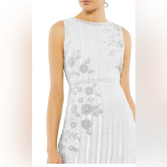 Mac Duggal Dresses & Skirts - NWT Mac Duggal Striped Floral Embellished Sleeveless Midi Dress 2 White 70260